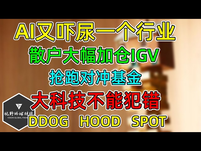 美股 AI吓尿财富管理！散户加仓IGV，抢跑对冲基金！DDOG、HOOD、SPOT！大科技不能犯错！