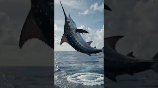 Blue marlin breaching ocean surface
