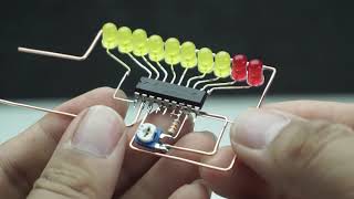 How to make audio level indicator with LM3915 ic  freeform circuit │SimpleCircuits