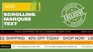 Shopify Scrolling Marquee Text | How To Add Ticker Tape Animation in Announcement Bar Custom Code