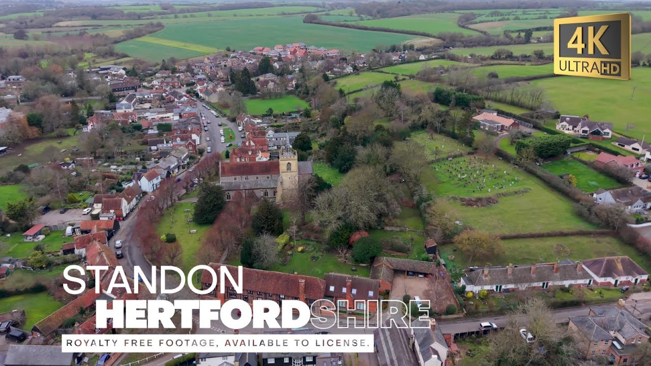 Standon Village & Church Aerial Views | 4K Royalty Free Drone Footage