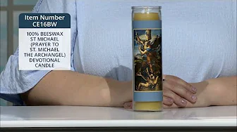 CE16BW_100 PERCENT BEESWAX ST MICHAEL (PRAYER TO ST. MICHAEL THE ARCHANGEL) DEVOTIONAL CANDLE
