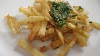 Crispy homemade French fries recipe with green sauce