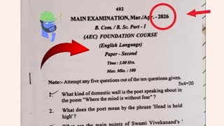 English language ba bcom bsc first year paper 2026 AEC foundation course gov pg college Datia 