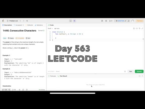 Day 563: LeetCode Problem 1446. Consecutive Characters - Swift