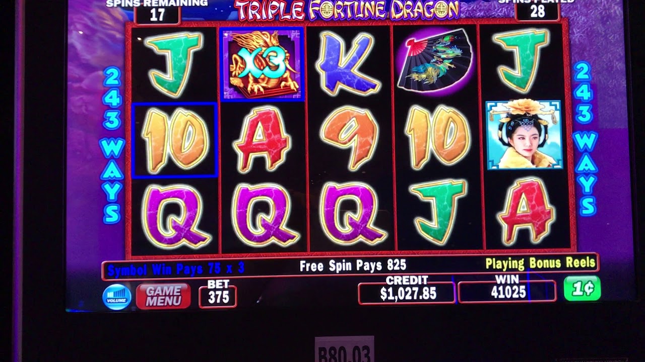 Triple Fortune Dragon Slot Free Spins Bonus Re-Trigered twice @ $3.75 bet