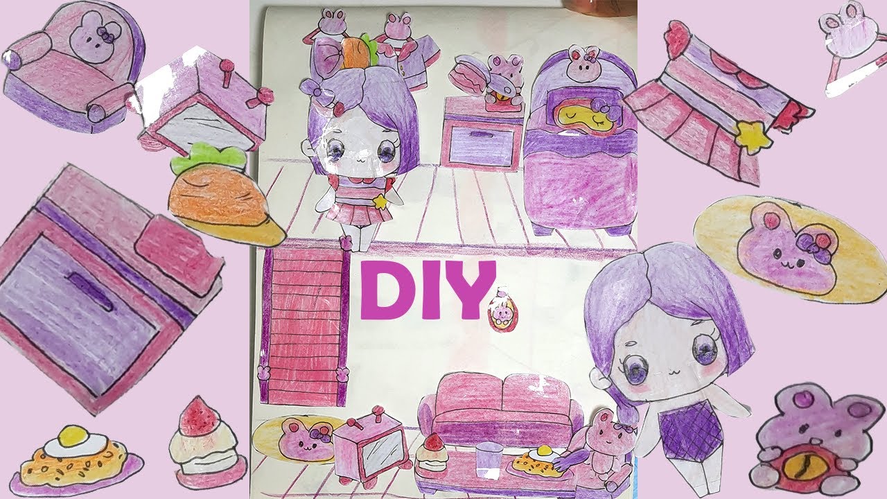 Paper diy 💛 DIY Two Story Paper Room for a Girl with Purple Hair – Step ...