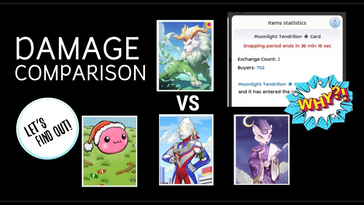 Moonlight Tendrilion ☆ card Damage Comparison VS Ultraman,Santa Poring and Mao Guai card