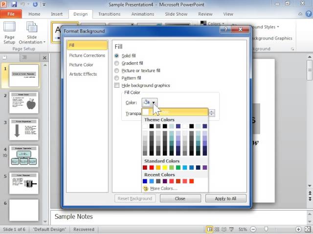 PowerPoint 2010 Change a Slide Background Color - YouTube