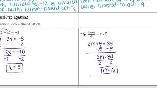1 2 Multi Step Equations