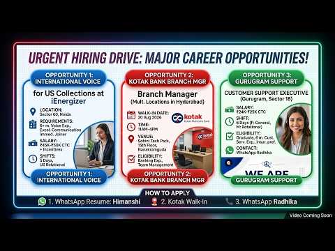 3 BIG JOB VACANCIES 🔥 iEnergizer ₹50K+ | Kotak Bank | Gurugram | Fresh & Experienced Jobs 2026