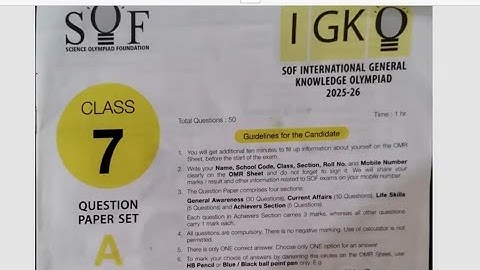 SOF IGKO CLASS 7 SET A 2025-2026 / GENERAL KNOWLEDGE OLYMPIAD QUESTION PAPER AND ANSWER KEY #SOFIGKO