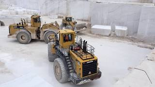 Huge Wheel Loaders Komatsu WA800 And Cat 992 At Marble Quarries