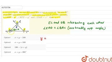 In the given figure, two rays BD and CE intersect at a point A. The side BC of DeltaABC have bee...