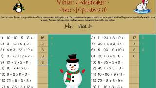 Holiday christmas math winter codebreaker order of operations digital self grading activity preview