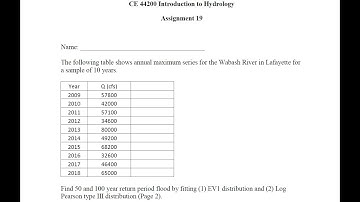 Assignment 19 - Flood Frequency Analysis using Extreme Value  1 and Log Pearson Type 3 Distributions