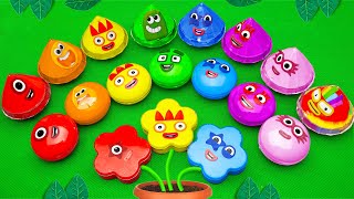 Finding Pinkfong Numberblocks with SLIME in Flower Shapes, CLAY Coloring! Satisfying ASMR Videos