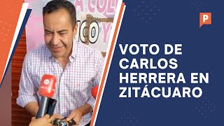 Carlos Herrera, candidato del PRI-PAN-PRD, acude a votar a casilla en Zitácuaro, Michoacán