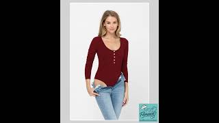 Long Sleeve Y Scoop Neck Tank Top On Down Ribbed Bodysuits