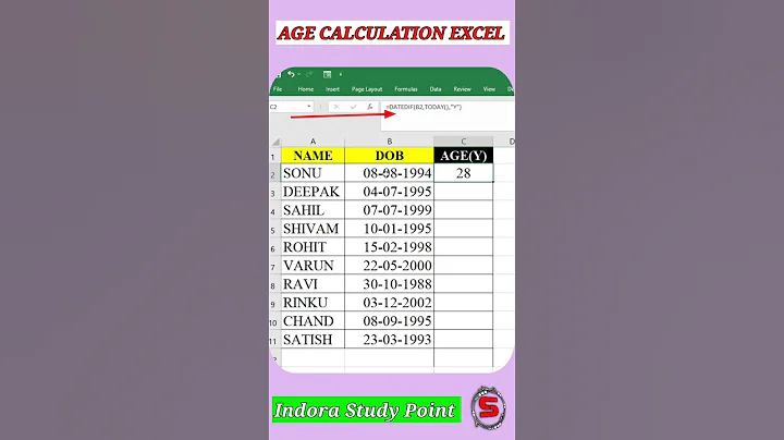 Age Calculate In Ms Excel | Datedif Formula In Excel #excel #shorts #exceltutorial