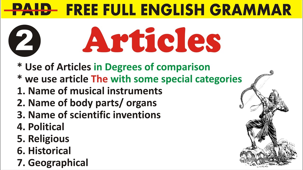 Complete Article in English Grammar | Use of A, An, The | Part 2 ...
