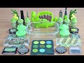 GREEN SLIME Mixing makeup and glitter into Clear Slime Satisfying Slime Videos