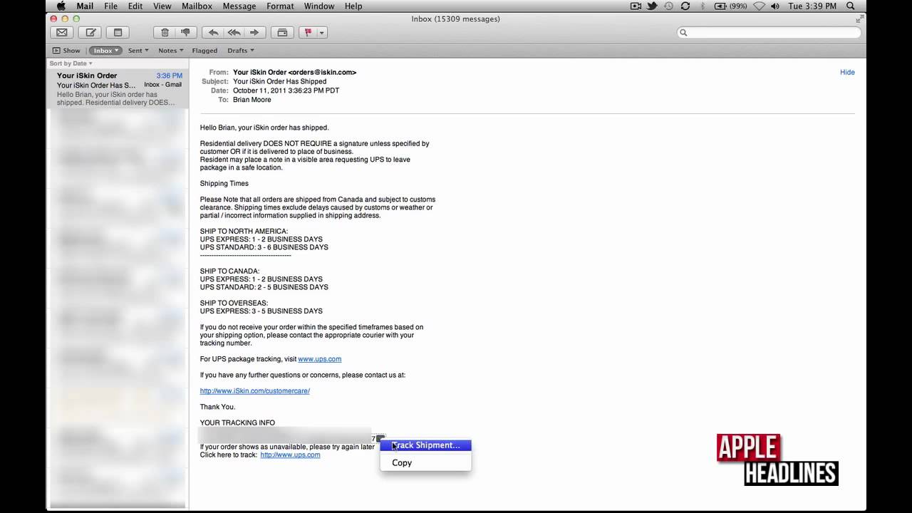 How to view UPS tracking info without using a web browser in Mac OS X Lion