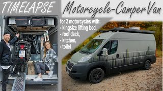 Full Timelapse Van conversion 🚐 Van build of a motorcycle Campervan with a kingsize lifting bed