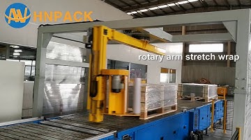 Hennopack conveyorized rotary arm stretch wrapper  for the glass pallet stretch film wrapping