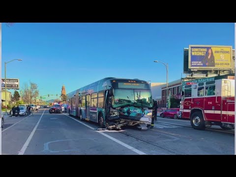Car crashes into AC Transit bus in Oakland, several injured - YouTube