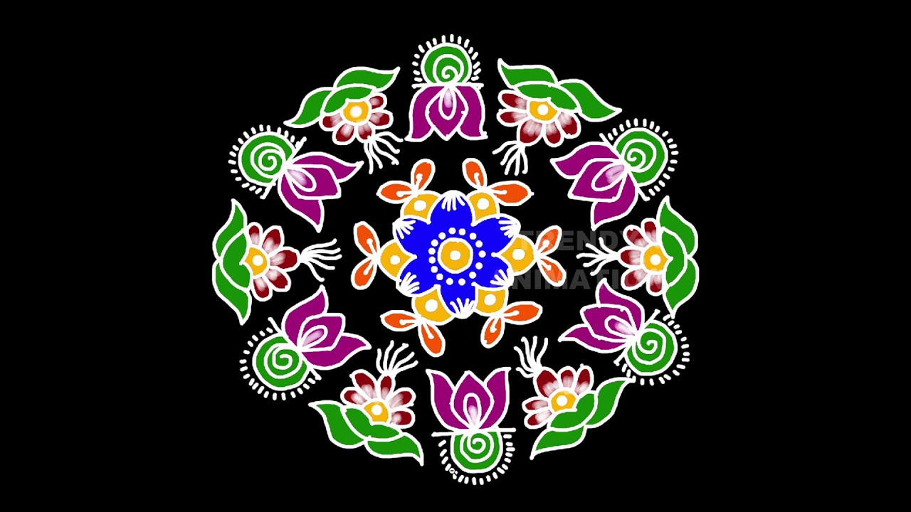 13*7dots easy and cute colorful lotus rangoli designs 2020 Sankranthi
