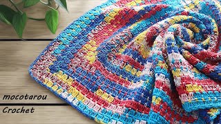 【100均毛糸】簡単、模様編み。カラフルひざ掛け☆かぎ針編み方 編み物☆Crochet Mini Blanket