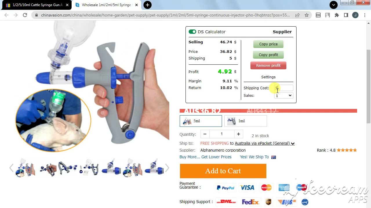 Ebay CA dropshipping from Chinavasion.com | Extension for chrome - DS Calculator