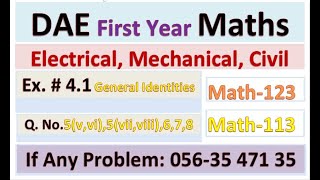 Lec. 17 | Math 123 113 | DAE 1st Year App. Math | General Identities | Ex 4.1 & 6.1 | Q. 5 6 7 8 |