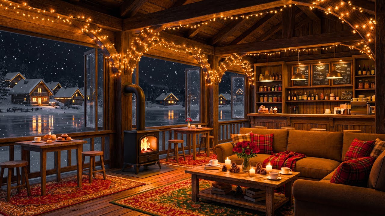 Jazz Relaxing Music ⛄ Cozy Winter Coffee Shop Ambience - Warm Jazz Music On a Snowy Night for Study