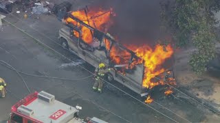 RV catches fire in DTLA
