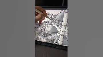 Digital Drawing of the Blue Mosque in Procreate | Three Point Perspective Illustration #shorts