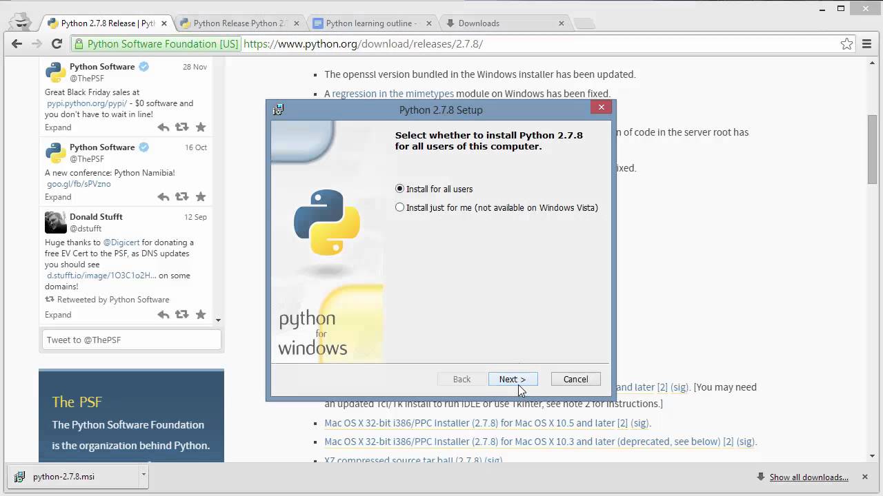 python installation 2.7.8 new install - YouTube