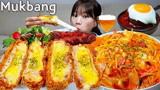 Sub)Real Mukbang- Cheese Pork Cutlet 🧀 Fire Chicken Cream Pasta 🍝 Hamburger Steak 🧆 ASMR KOREAN FOOD