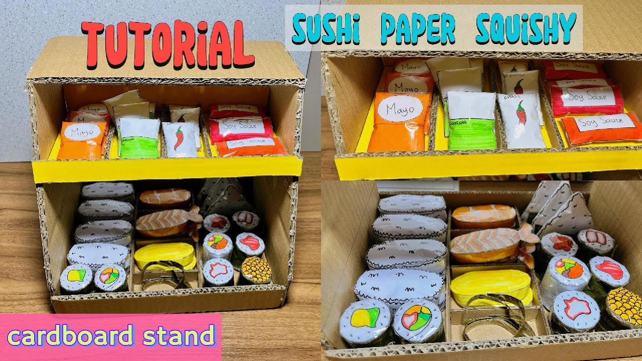 Tutorial | DIY Sushi paper squishy and stand from carboard 