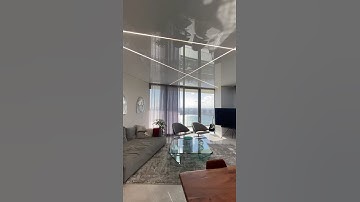 White glossy stretch ceiling with linear light lines #ceilingdesign #home #stretchceiling