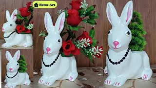 Rabbit Planter With Plastic Bottle | WallPutty Craft Ideas | bunny planter pots  | Home Art