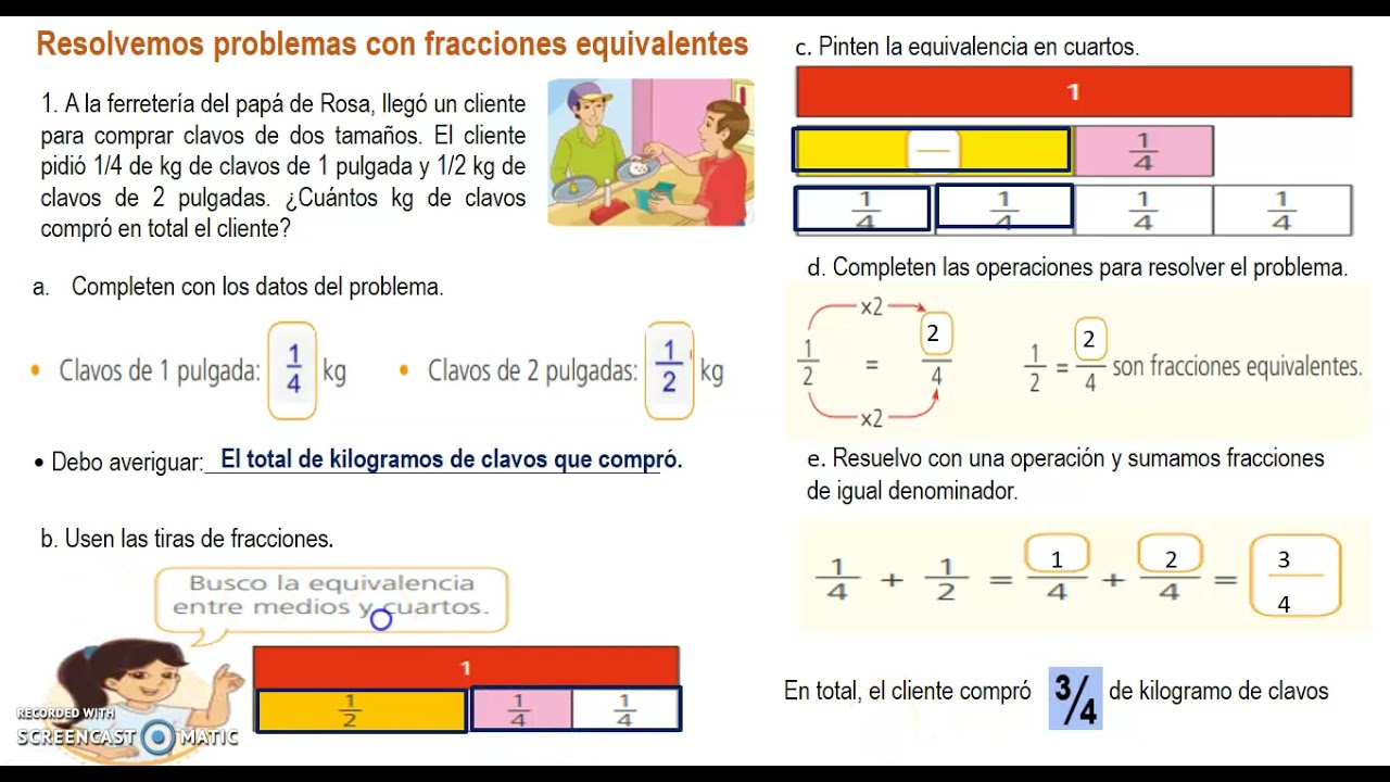 Resolvemos problemas con fracciones equivalentes pag 107-108 Matemática