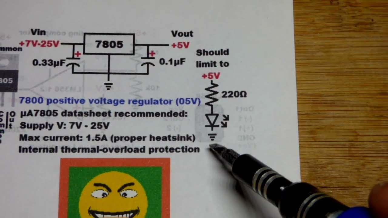 ぽん　0517 7805 Positive Voltage Regulator Basics by Electronzap - YouTube