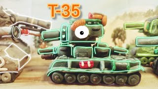 Т-35 пришёл на подмогу, битва стальных монстров- мультики про танки из пластилина.
