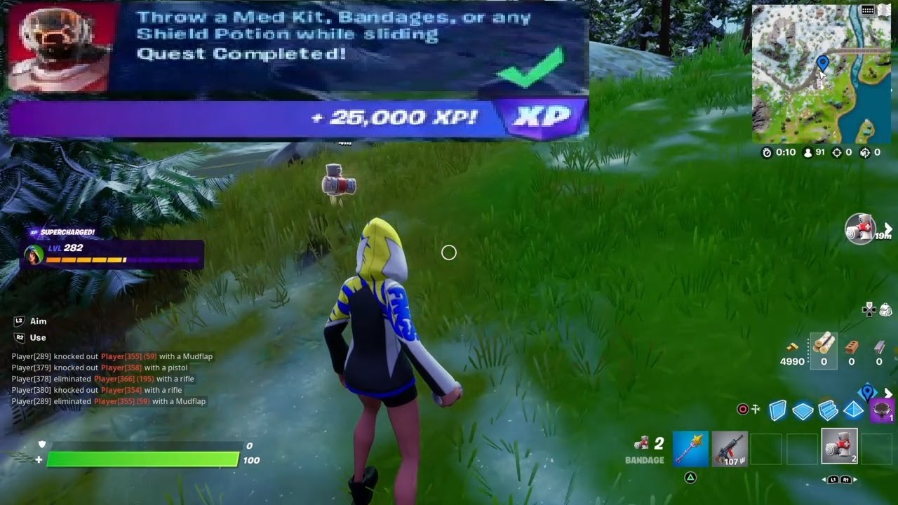 Throw a Med Kit, Bandages, or any Shield Potion While Sliding - Fortnite