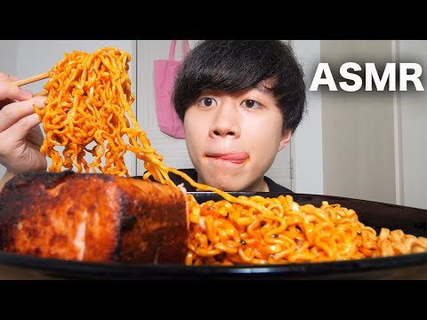 【ASMR】韓国の激辛麺とスパムを食べる！【モッパン】