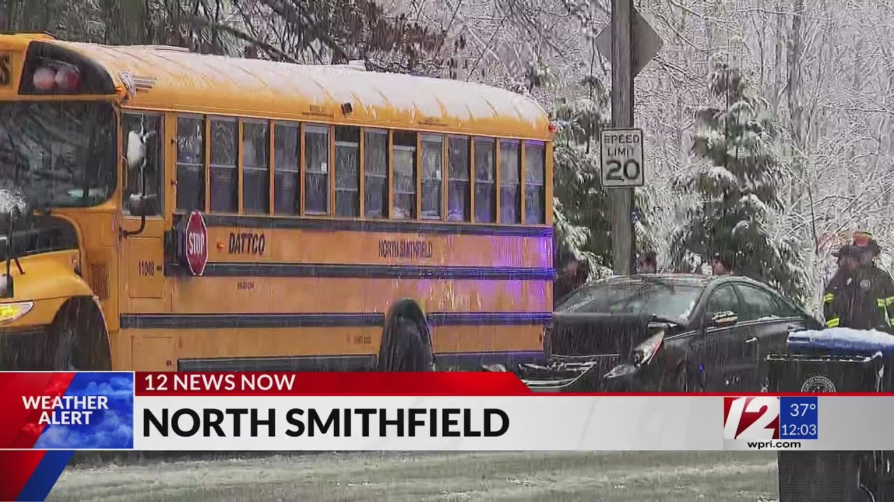 Car collides with school bus in North Smithfield - YouTube