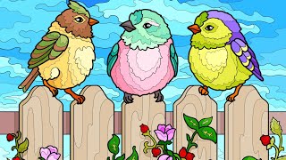 Birds Singing on Fence #heycolor #colorwithme #paintbynumbers #relaxing #coloring #spring #gameplay