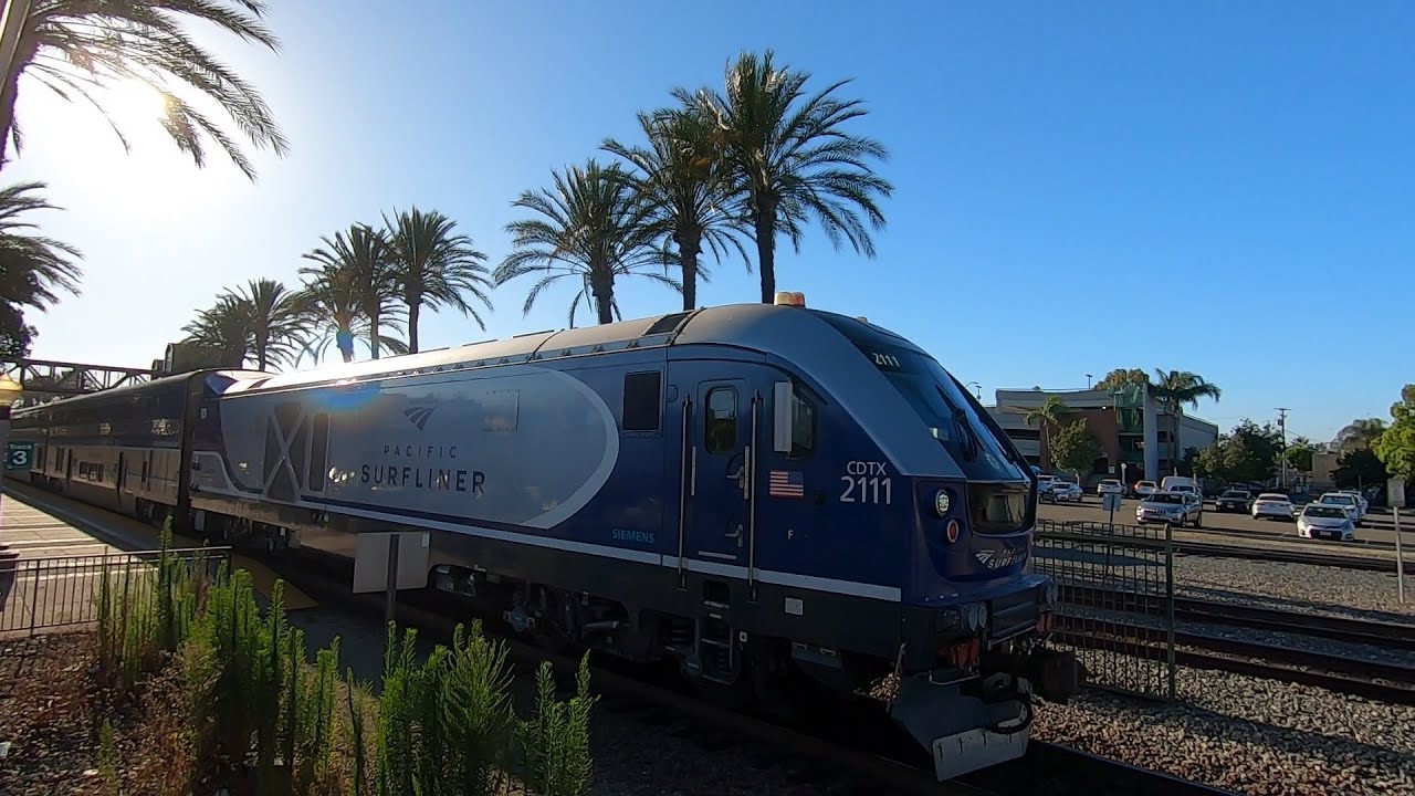 Amtrak SC44 Charger Leads Surfliner Leaving Fullerton